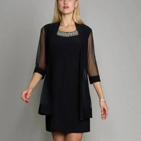 NWT R&M Richard's Mother of the Bride Dress and Jacket Black 2 Piece Set 14P - Picture 1 of 10